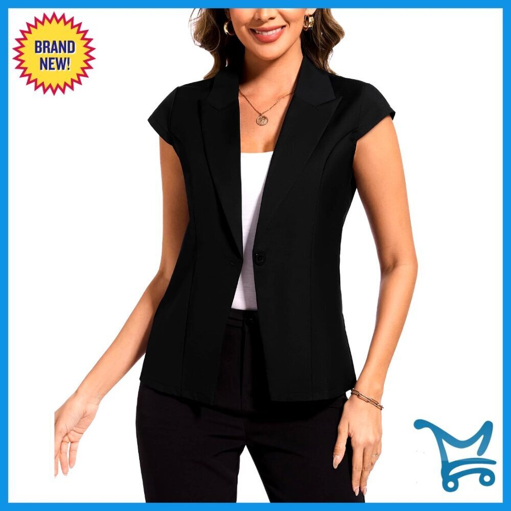 Short Sleeve Blazer Button Front Lightweight Work Office Jacket